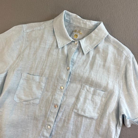 Lilly Pulitzer Women's Linen Short Sleeve Button Down Shirt Blue Medium - Picture 1 of 6